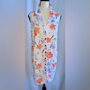 Women’s Weekenders linen blend floral sleeveless shirt dress size medium